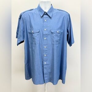 ROUNDTREE & YORKE Men’s blue short sleeve button down shirt w/epaulets size XL